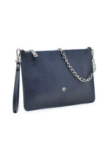 Caleidos Pochette Donna in Pelle Blu con Polsino e Catena Argento