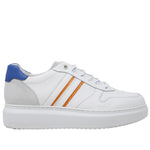 Exton Sneakers Uomo in Pelle e Camoscio Bianca con Dettagli Arancioni e Blu