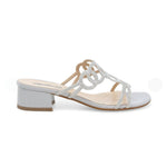 Melluso Scalzato Donna in Vernice Argento con Micro Strass e Tacco Largo 30mm