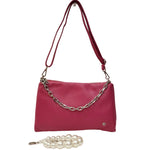 Caleidos Borsa a Tracolla Donna in Pelle Fuxia con Manico in Perle
