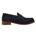 Exton Mocassino Uomo in Camoscio Blu con Fondo in Vero Cuoio