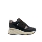 Keys Slip On Donna in Pelle e Camoscio Nera con Elastico e Zeppa