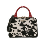 Nannini Firenze Borsa a Mano Piccola Glamour Donna in Pelle Latte Rosso con Stampa Leopardata