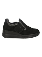 Melluso Mocassino Donna in Camoscio Nero con Zeppa e Strass