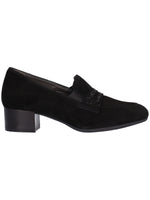 Melluso Mocassino Donna in Camoscio Nero con Strass e Tacco Largo 40mm