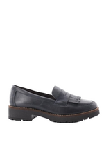 Pitillos Mocassino Donna in Pelle Blu con Frange sulla Tomaia