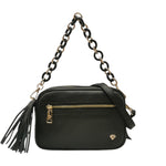 Caleidos Mini Bag Donna in Pelle Nera con Manico a Catena e Accessorio