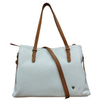 Caleidos Borsa a Spalla Donna in Pelle Bianca con Inserto Cuoio