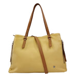 Caleidos Borsa a Spalla Donna in Pelle Gialla con Inserto Cuoio