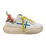 Gio+ Sneakers Donna in Pelle Bianca Arancione con Lacci Giallo Fluo