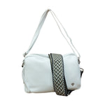Caleidos Borsa a Tracolla Donna in Pelle Martellata Bianca con Doppia Tracolla