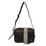 Caleidos Borsa a Tracolla Donna in Pelle Martellata Nera con Doppia Tracolla