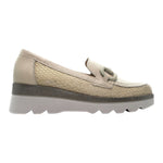 Pitillos Mocassino Donna in Pelle Crema con Catena e Inserto in Tessuto