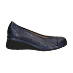 Pitillos Décolleté Donna in Pelle Blu Traforata con Punta Tonda e Zeppa
