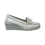 Descanflex Mocassino Donna in Pelle Morbida Beige con Catena e Zeppa