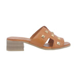 Melluso Scalzato Donna in Pelle Cuoio con Borchie Dorate e Tacco Basso 40mm