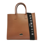 John Richmond Borsa a Mano Grande Donna in Pelle Cuoio Oro con Tracolla in Tessuto Logo
