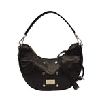 John Richmond Mezza Luna Piccola Donna in Pelle Nera con Tracolla e Borchie Frontali