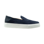 Exton Mocassino Uomo in Camoscio Blu con Fondo Bianco e Cuciture sulla Tomaia