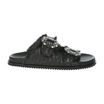 Keys Ciabatta Donna in Pelle Nera Intrecciata con Fibbie Ricoperte di Diamantini