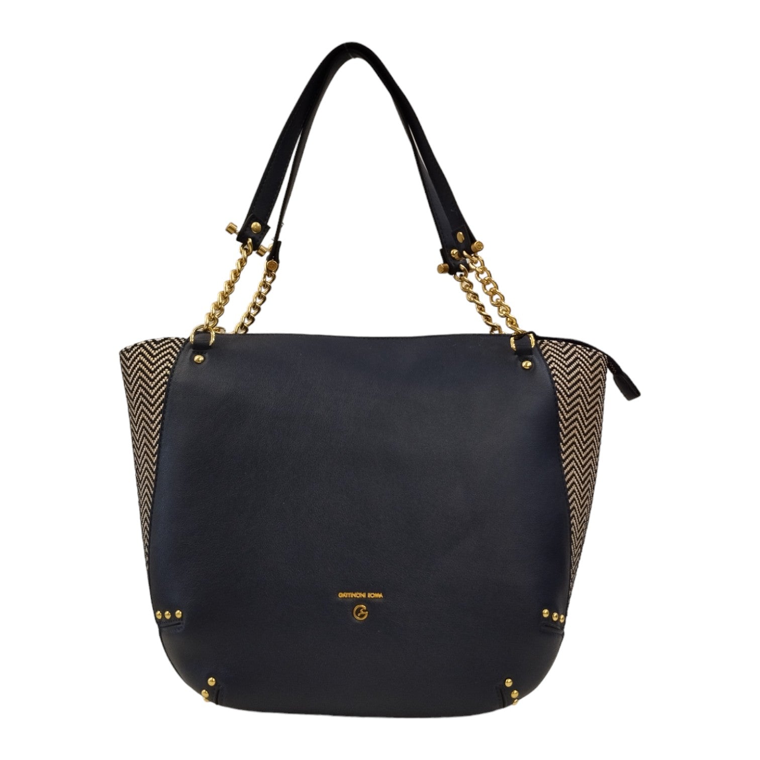 Gattinoni Roma Borsa a Spalla in Tessuto ed Ecopelle in Colore Blu