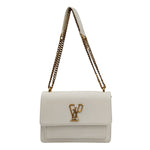 Gaelle Borsa a Tracolla Donna in Ecopelle Bianca con Catena Dorata con Tasca Frontale