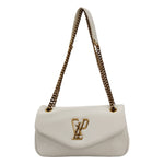 Gaelle Borsa a Tracolla Donna in Ecopelle Bianca con Catena Dorata e Logo