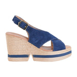 Valleverde Sandalo Blu in Camoscio con Zeppa