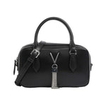 Mario Valentino Borsa a Mano Donna in Pelle Sintetica Effetto Martellato Nera con Tracolla e Metalleria Argento
