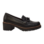 Pitillos Mocassino Donna in Pelle Nera con Morsetto Frontale e Tacco Largo di 6cm