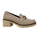 Pitillos Mocassino Donna in Pelle Pietra con Morsetto Frontale e Tacco Largo di 6cm