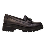 Pitillos Mocassino Donna in Pelle Antracite con Catena e Tacco Largo di 5cm