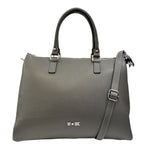 M Brc Borsa a Spalla Grigia Linea Piuma in Pelle con Tracolla