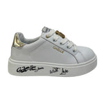 Gaelle Sneakers Bambina in Pelle Bianca con Accessorio Dorato e Scritta Nera