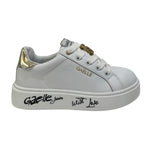 Gaelle Sneakers Bambina in Pelle Bianca con Accessorio Dorato