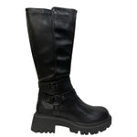 Lumberjack Stivale Donna in Pelle Nera con Doppia Fibbia con Cinturino