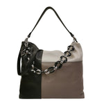 Caleidos Borsa a Spalla Donna in Pelle Nero Multi con Catena Removibile e Tracolla