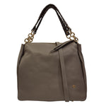 Caleidos Borsa a Spalla Donna in Pelle Tortora con Tracolla e Inserti Dorati