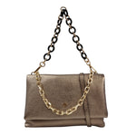 Caleidos Borsa a Tracolla Bustina Donna in Pelle Laminata Bronzo con Doppia Catena