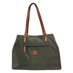 Caleidos Borsa a Spalla Donna in Tessuto Verde con Manici in Pelle