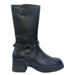 Keys Stivale Donna in Misto Pelle Nero con Doppia Fibbia e Tacco Largo 50mm