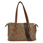 Gattinoni Roma Borsa a Spalla Media Donna in Colore Cuoio Maxi Logo Lettering con Tracolla Tessuto