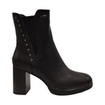 Keys Tronchetto Donna in Pelle Nera con Mini Borchiette e Tacco Largo 80mm