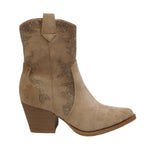 Cayetano Giménez Camperos Donna in Camoscio Beige con Strass e Tacco Largo di 6,5cm