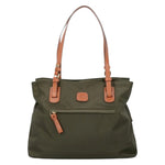 Bric's Shopper Media Donna in Tessuto Oliva con Manici in Pelle