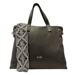 M Brc Borsa a Mano Grigia Linea Crochet con Tracolla da Donna
