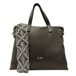 M Brc Borsa a Mano Grigia Linea Crochet con Tracolla da Donna
