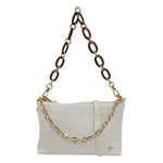 Caleidos Borsa a Spalla Donna in Pelle Bianca con Doppia Catena e Tracolla