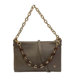 Caleidos Borsa a Spalla Donna in Pelle Nebbia con Doppia Catena e Tracolla