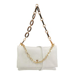 Caleidos Borsa a Spalla Donna in Pelle Bianca con Doppia Catena e Tracolla con Bottoncino
